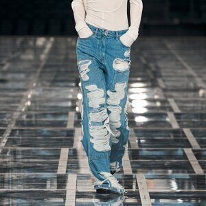Givenchy AW/22 Runway Light Blue Destroyed Paneled Jeans